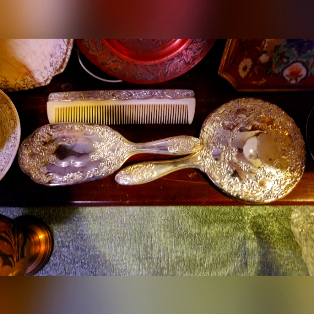Silver Plated Vanity Set (Comb, Brush and Mirror)
